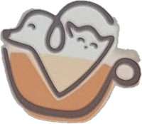 Logo de Café Fundación: una taza de café que abraza a un perro y un gato