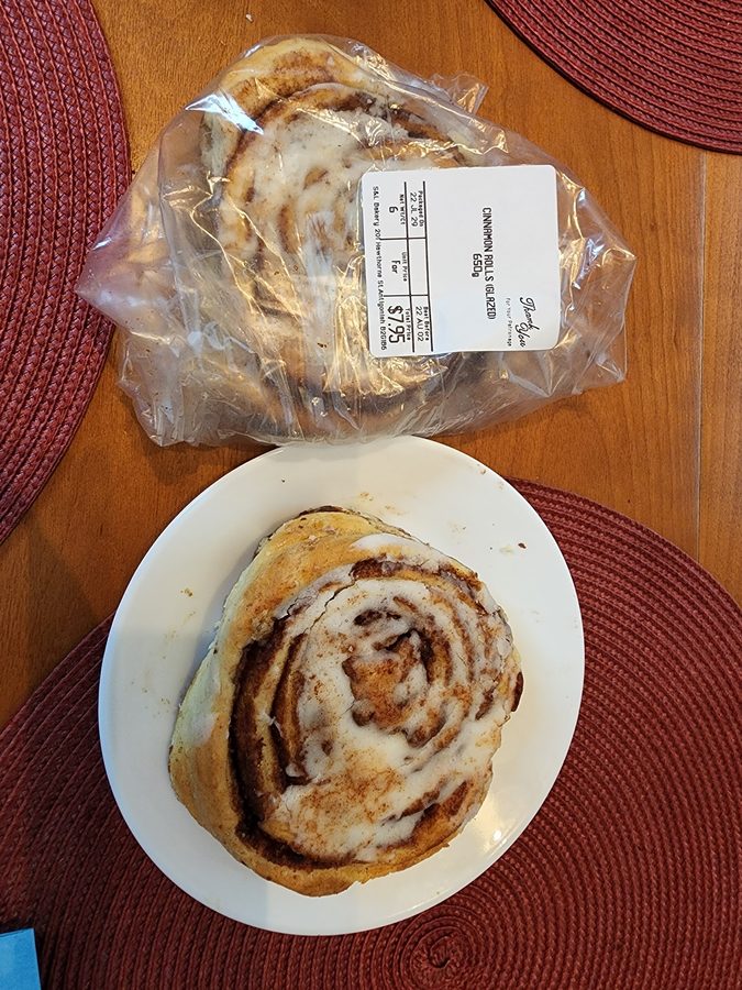 Glazed cinnamon rolls from S&L Bakery, 201 Hawthorne St, Antigonish