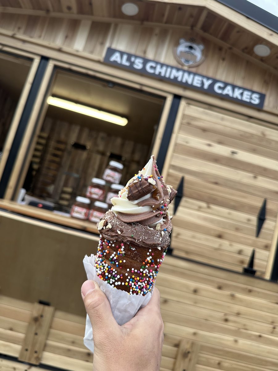 Chimney cake loaded with soft-serve and Nutella at AL's stand