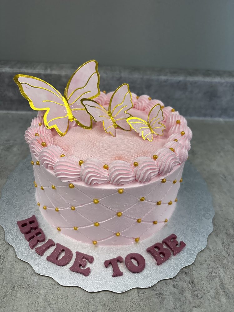 Pink 'Bride to Be' butterfly celebration cake
