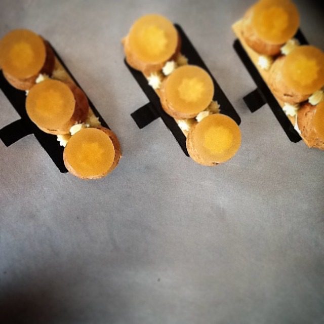 Close-up of house-made pastries on a slate board
