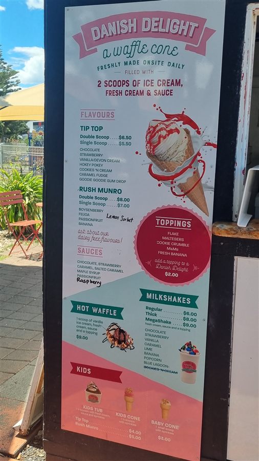 Danish Delight flavour and price board at the Marine Parade kiosk