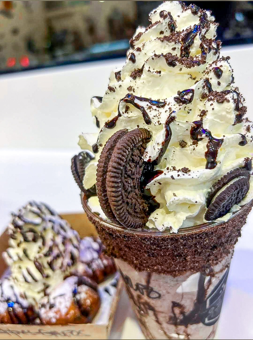 Oreo milkshake ice cream cone with deep-fried Oreos