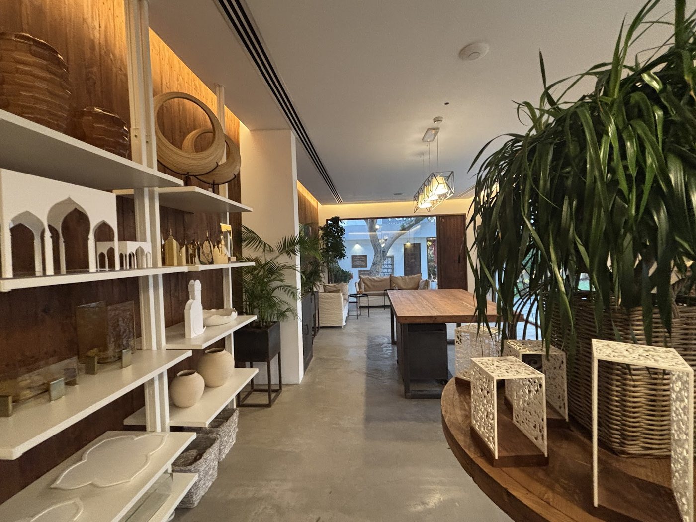 Interior shelving with matcha tins and products
