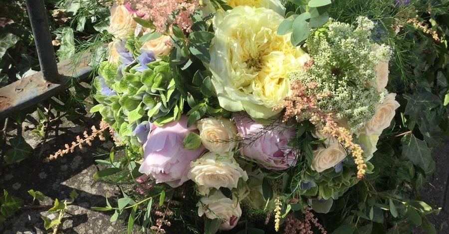 Peonies and garden-rose arrangement