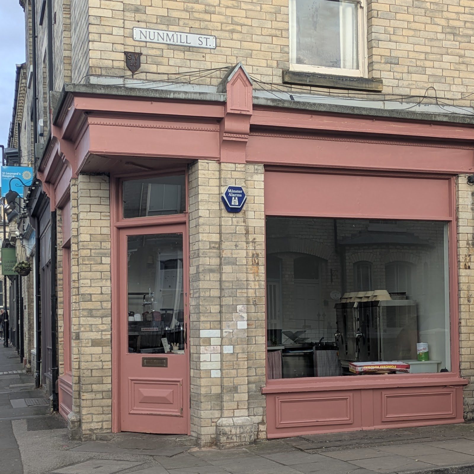 Flori Bakery's dusty-pink corner shopfront on Bishopthorpe Road, York
