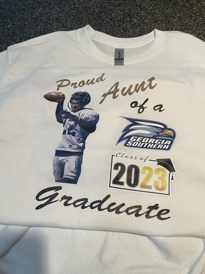 Custom-printed graduation tee produced by Graphic X-Pressions