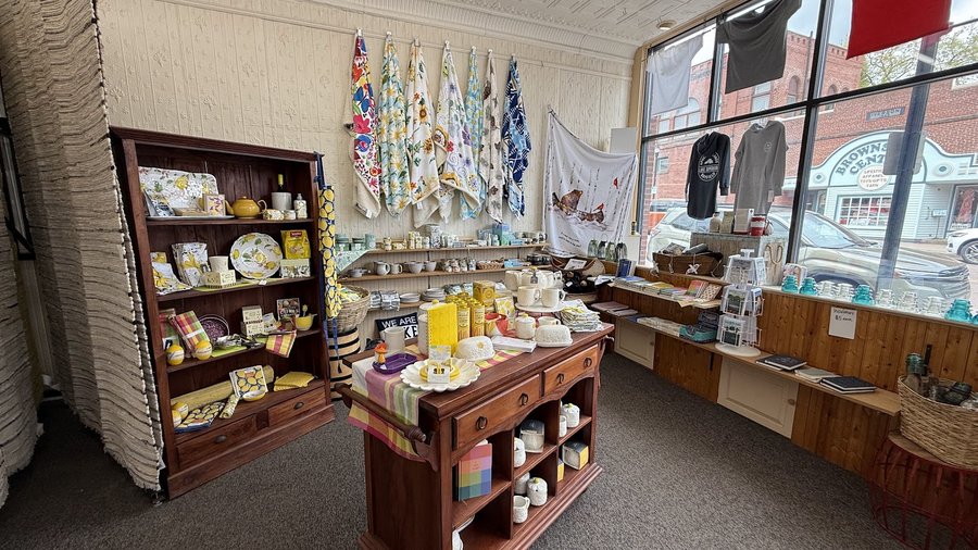 Gourmet foods and gift shelving inside Sweet Sailing
