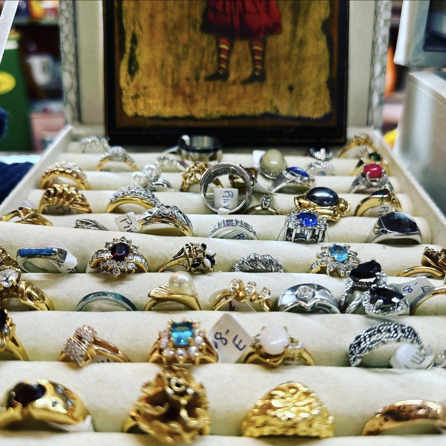 Rows of vintage and estate rings