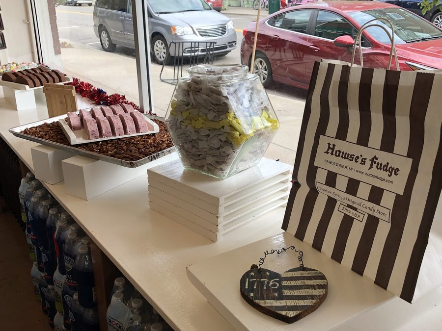 Howse's Fudge branded shopping bag reading Harbor Springs Original Candy Store, Since 1959